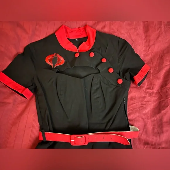 Elegant Black and Red Women's Dress with GI Joe Cobra Patch - Picture 3 of 9